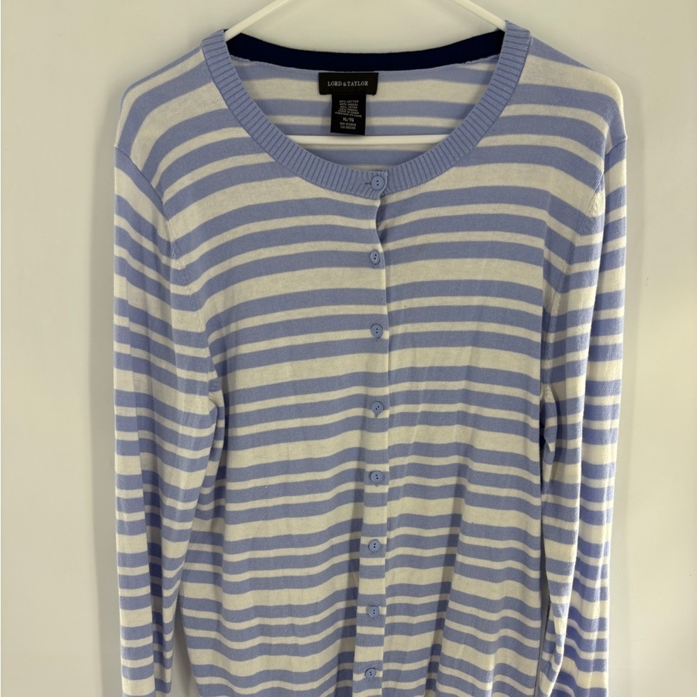 Lord & Taylor Womens Periwinkle Striped Button Up Cardigan X-Large  Preppy - Picture 3 of 10